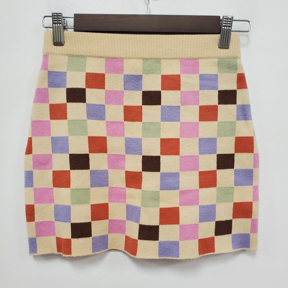 Vrg Grl Multicolor Mini Skirt Size 6 Checkered Race Indie Patchwork Teacher
